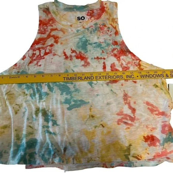 SO Brand Juniors’ cropped high neck racer back tank top. Peach Tie Dye. NWT - Picture 6 of 6